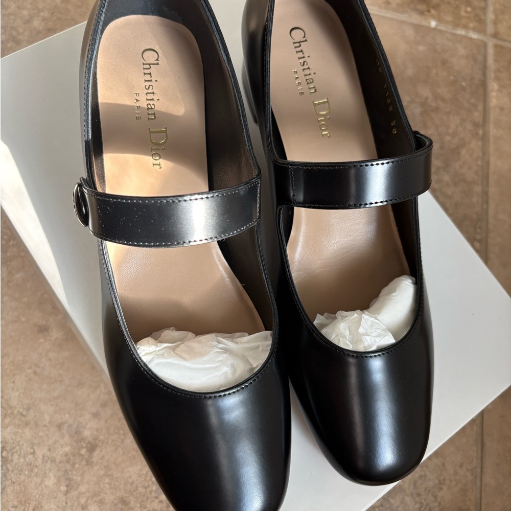 Dior Black Leather Mary Jane Flats